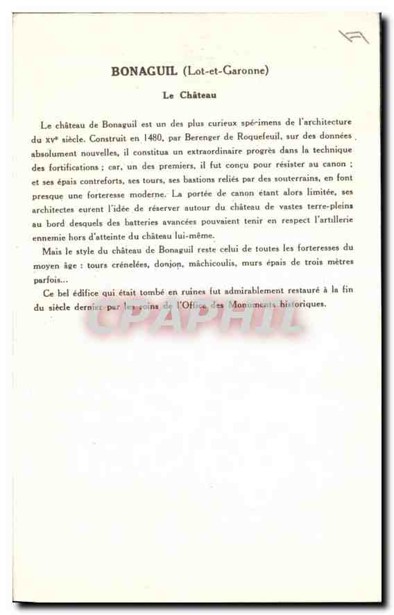 Bonaguil — Le Château — Bonacuil (Lot-et-Garonne), 6e Série — Rückseite