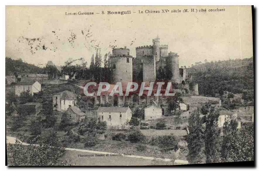 Bonaguil — Le Château XVᵉ siècle (M. H.) côté couchant — Phototypie Bessot et Guionie, Berre