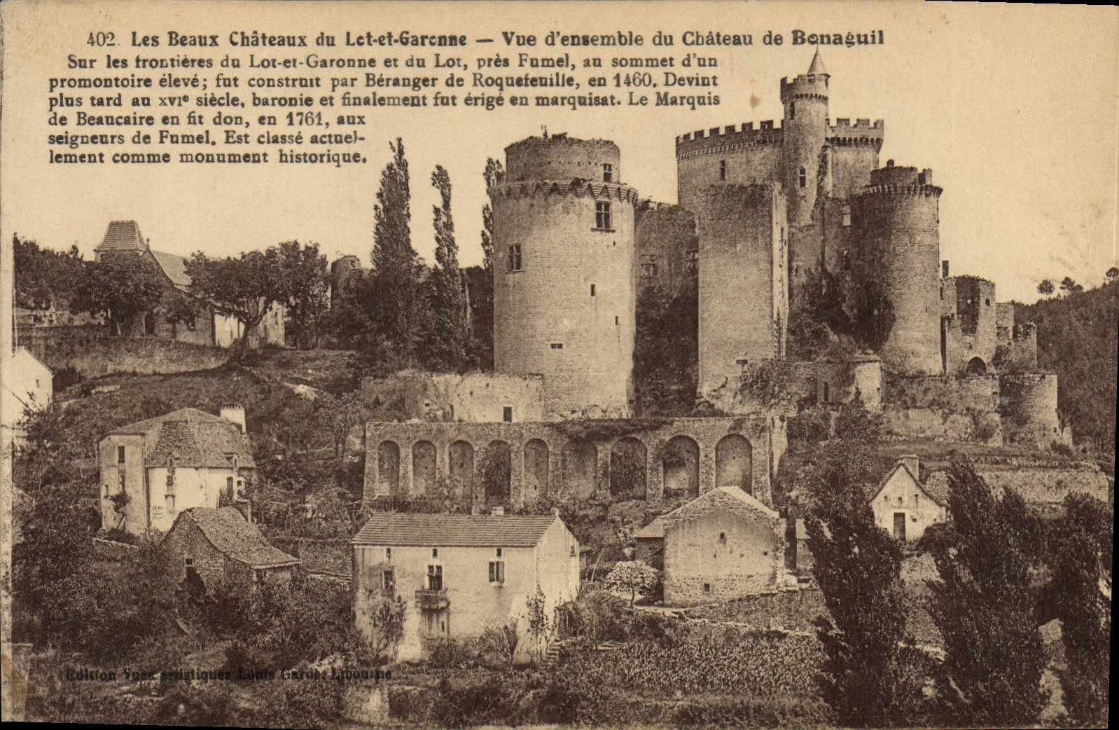 Château de Bonaguil — Vue d'ensemble — Éditions artistiques Louis Garonne, n°402