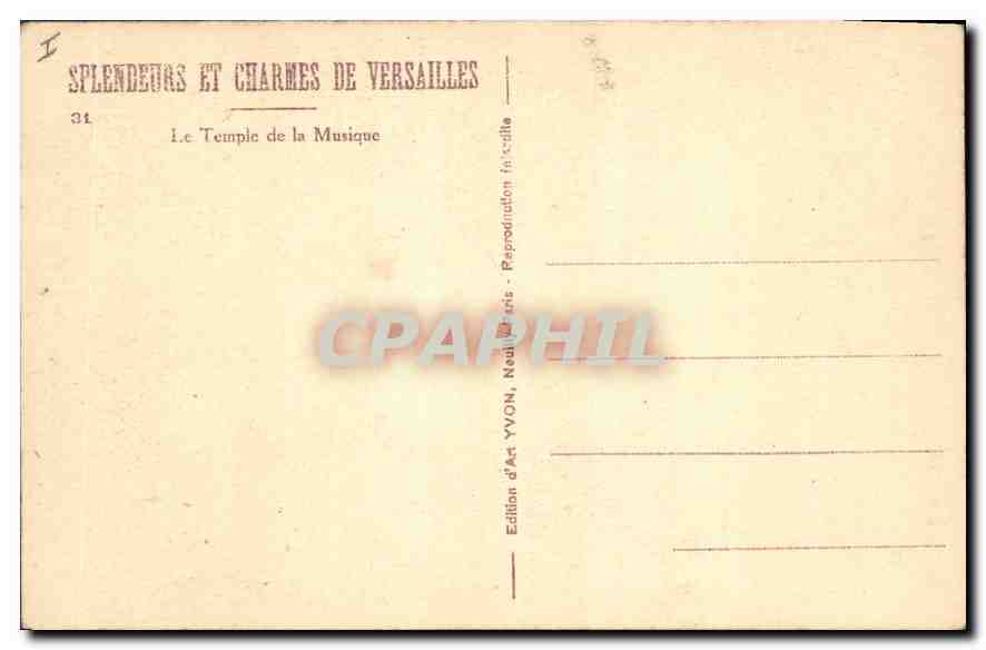CPA Splendours et Charmes de Versailles Le Temple de la Musique  — Rückseite
