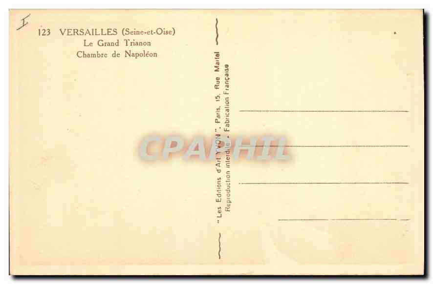 Versailles (Seine-et-Oise) — Le Grand Trianon — Chambre de Napoléon — Éditions d'Art Yvon, Paris — Verso