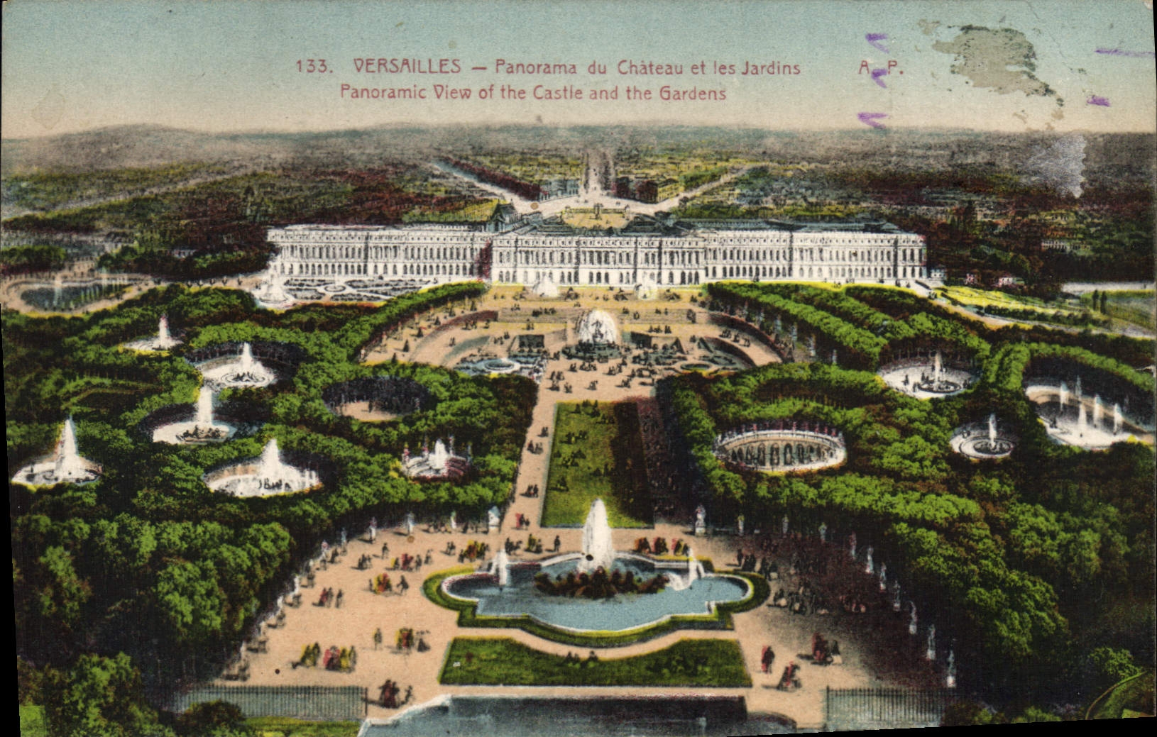 CPA Versailles Panorama du Chateau et les Jardins 