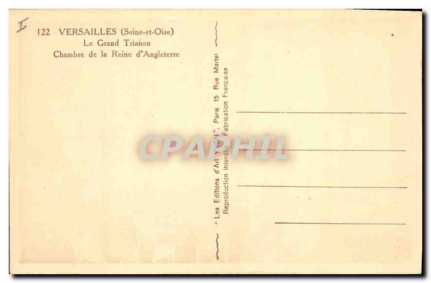 CPA Versailles Seine et Oise Le Grand Trianon Chambre de la Reine d'Angleterre  — Verso