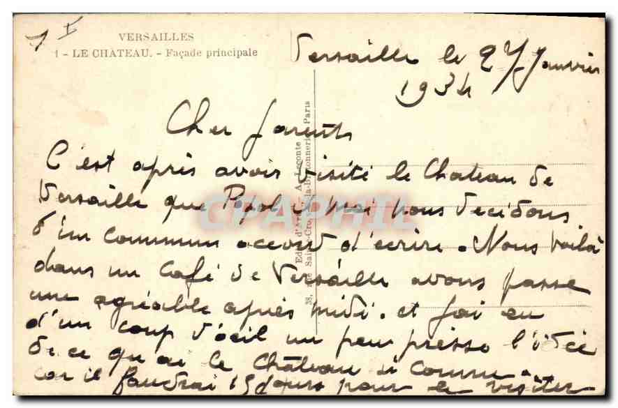 CPA Versailles Le Chateau Facade principale  — Verso