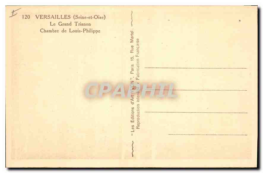 CPA Versailles Seine et Oise Le Grand Trianon Chambre de Louis Philippe  — Verso