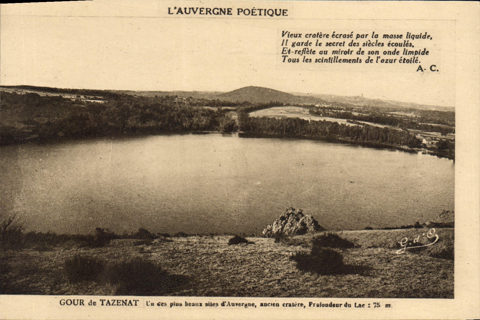 Lac de Tazenat — ancien cratère, profondeur 75 m — G. d'G, éditeur Goutetanges (P.-de-D.)