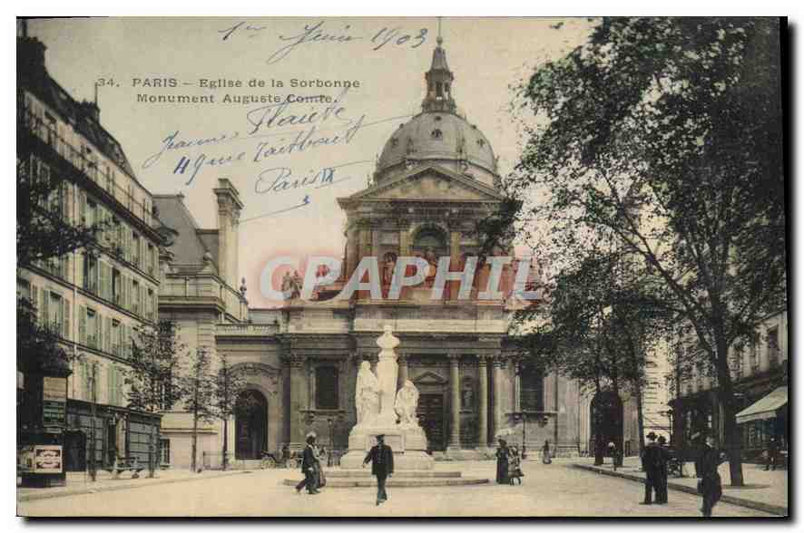 CPA Paris Eglise de la Sorbonne Monument Auguste Comte 