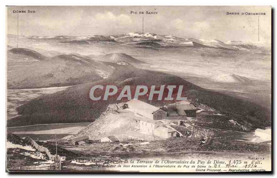 Ansicht der Süd-Dome — Pic de Sancy — Banne d'Ordenche — Observatorium des Puy de Dôme — Cliché Plazanet