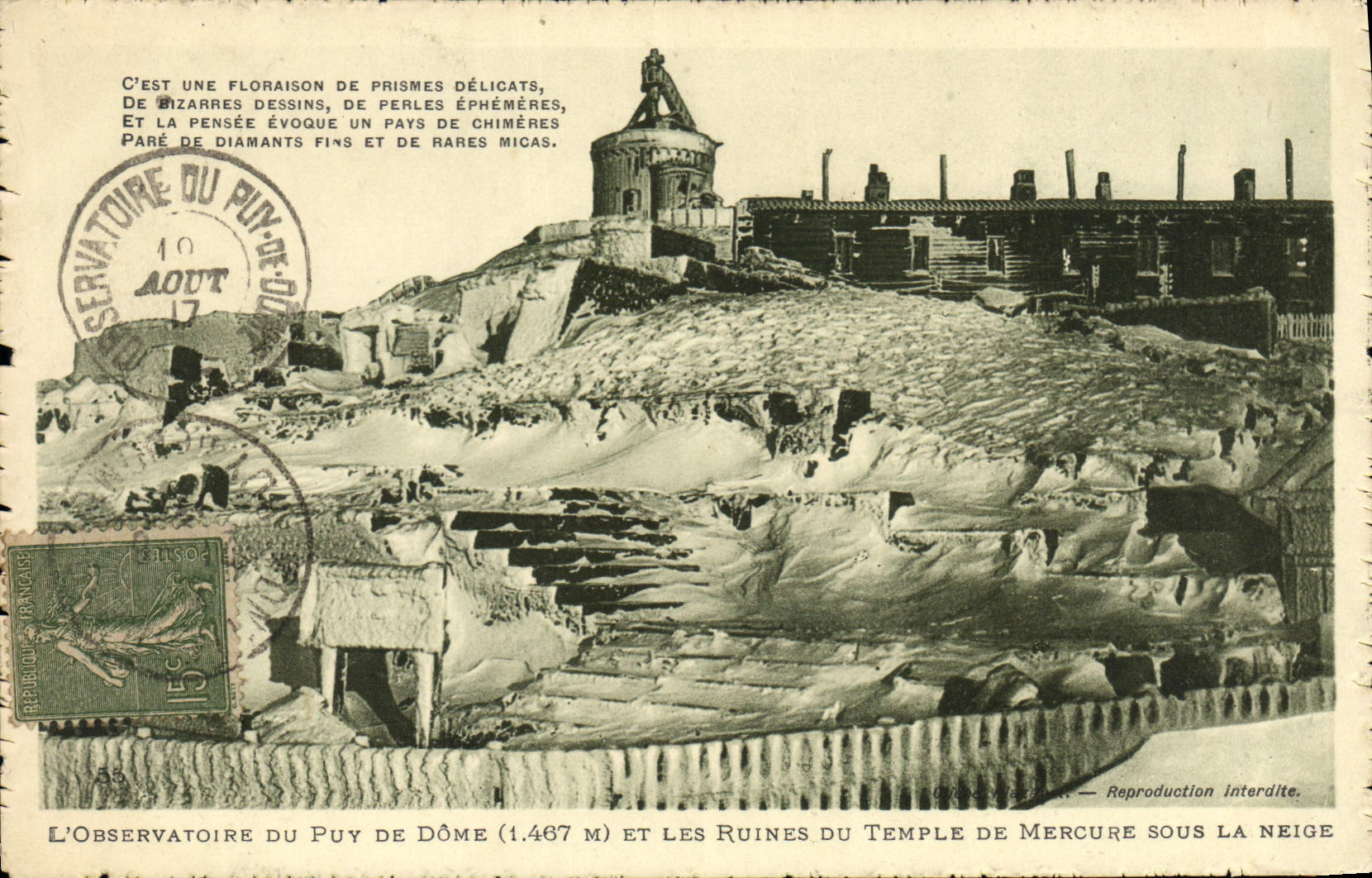 L'Observatoire du Puy de Dôme (1.467 m) et les Ruines du Temple de Mercure sous la neige — Servatoire du Puy-de-Dôme