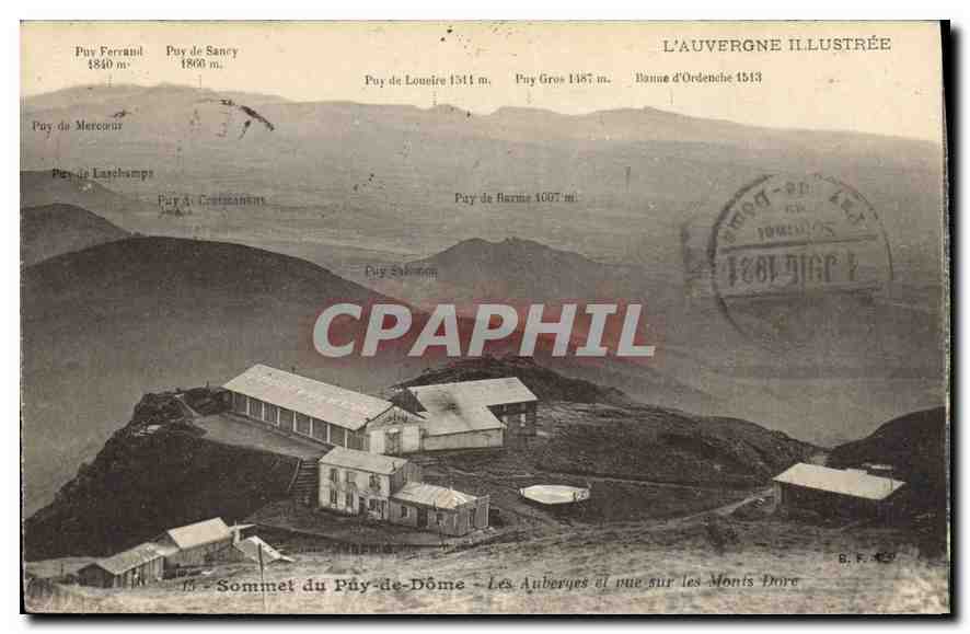 Sommet du Puy-de-Dôme — Les Auberges et vue sur les Monts Dore — L'Auvergne Illustrée