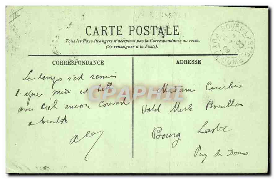 CPA Environs du Mont Dore Le Puy Gros  — Rückseite