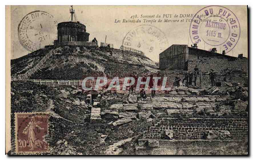 Sommet du Puy de Dôme — Ruines du Temple de Mercure et l'Observatoire — éditeur G. de Dôme, n° 478