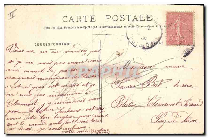 Le Sommet du Puy de Dôme - Les Ruines et l'Observatoire — Éditeur L'Écho Clermont-Ferrand, n°87 — Rückseite