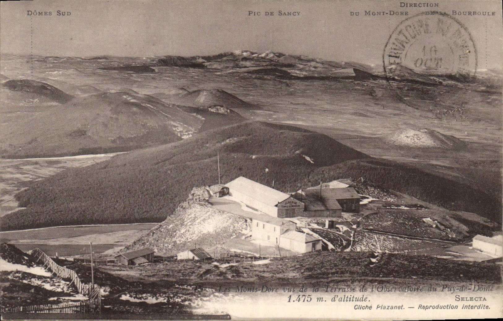 Les Monts-Dore vus de la Terrasse de l'Observatoire du Puy-de-Dôme — Cliché Plazanet — Direction de la Bourboule