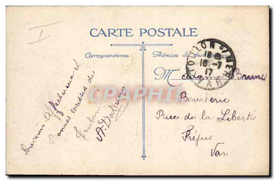 CPA Toulon Hotel de Ville Cariatides du Puget  — Rückseite