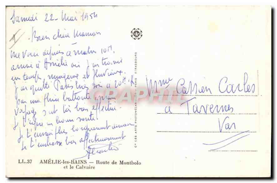 CPA Amelie les Bains Route de Montbolo et le Calvaire  — Rückseite
