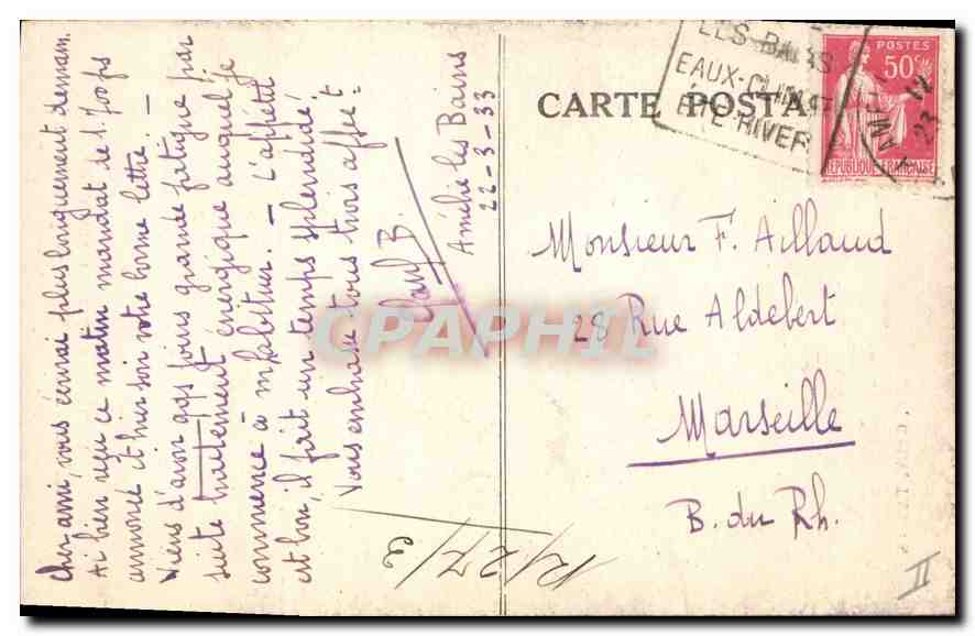 CPA Environs d'Amelie les Bains Vieux Pont de Palalda  — Rückseite