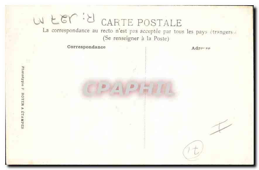 CPA Route d'Etampes a Chalo Saint Mard Endroit ou fut trouvee le chapeau du Cure de Chatenay  — Rückseite