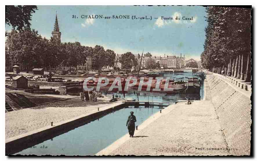 CPA Chalon sur Saone S et L Bassin du Canal Bateaux Peniches