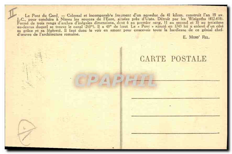 CPA Environs de Nimes Le Pont du Gard  — Rückseite
