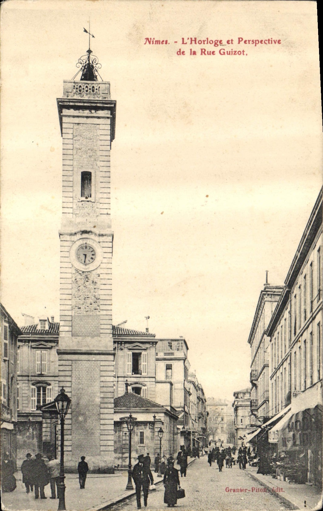 Nîmes - L'Horloge et Perspective de la Rue Guizot — Granier-Piton édit.