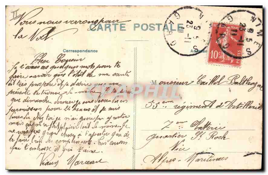 CPA Nimes Perspective de l'ensemble des Quartiers d'Artilleries  — Rückseite