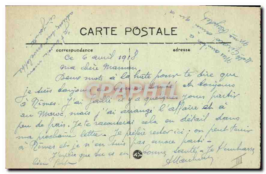 CPA Nimes La Porte de France  — Verso