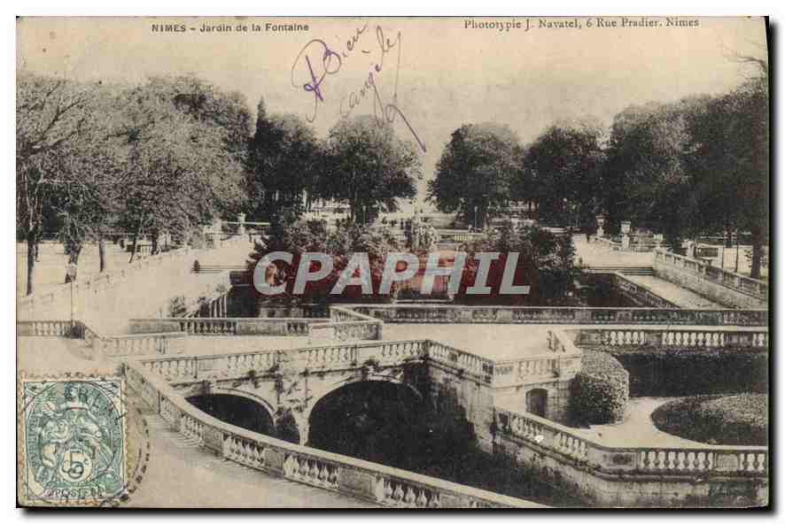 Nîmes - Jardin de la Fontaine — Phototypie J. Navatel, 6 Rue Pradier, Nîmes