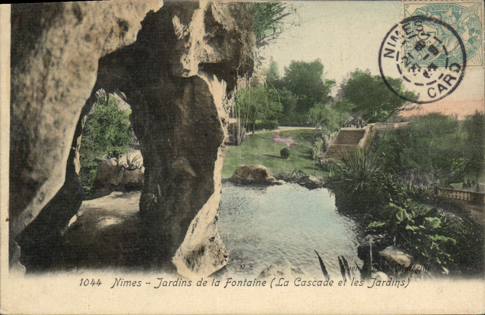 Nîmes - Jardins de la Fontaine (La Cascade et les Jardins) — éditeur Quende & Désiré, n° 1044