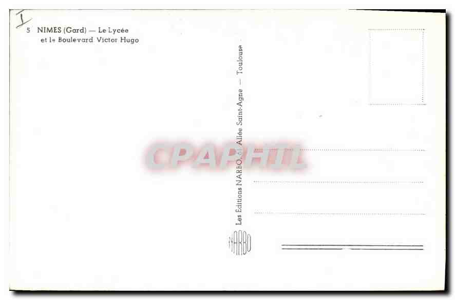 CPA Nimes Gard le Lycee et le Boulevard Victor Hugo  — Rückseite