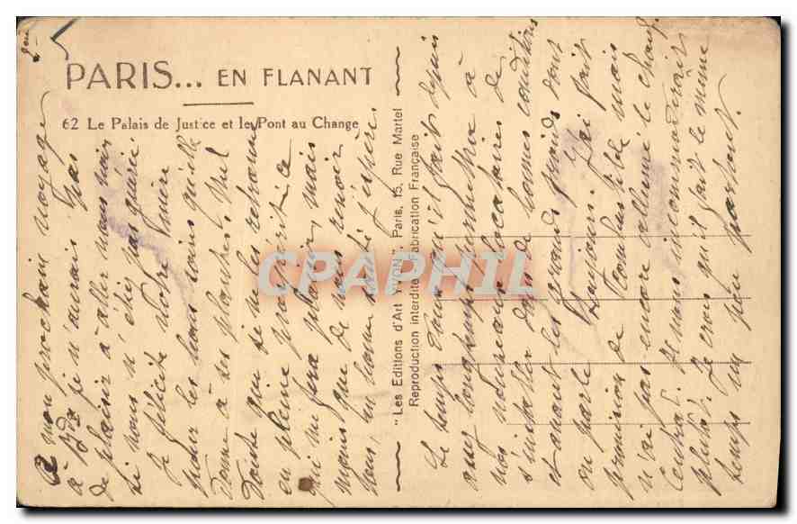 CPA Paris En Flanant le Palais de Justice et le Pont au Change  — Verso