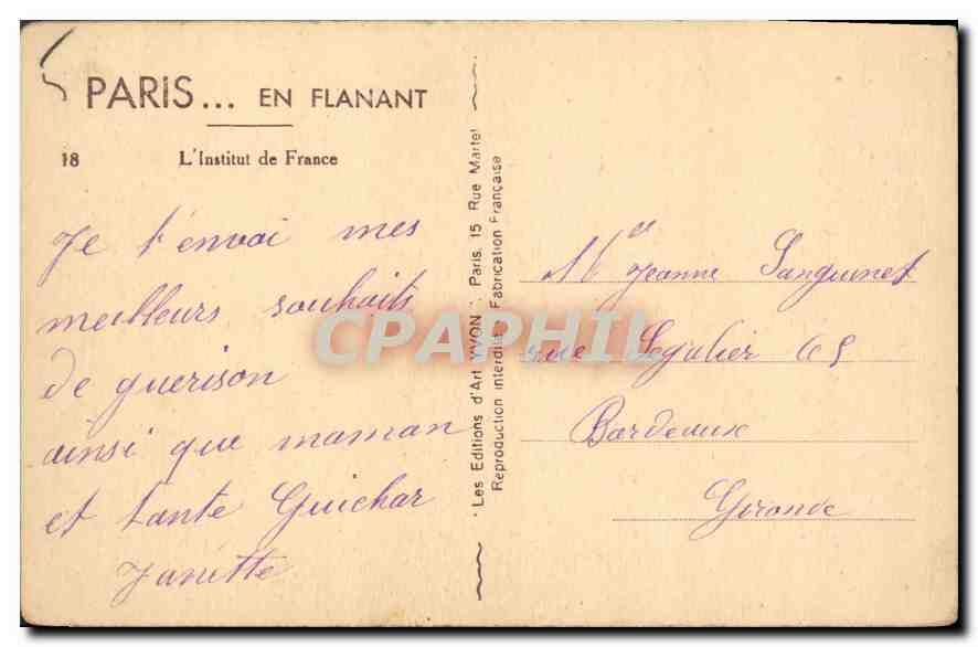 CPA Paris en Flanant l'Institut de France  — Rückseite