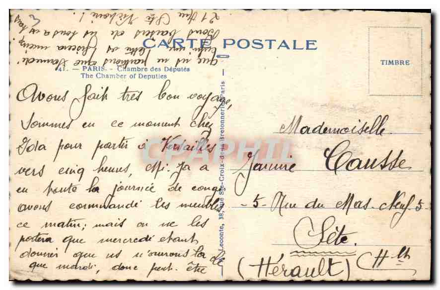 CPA Paris Chambre des Deputes  — Rückseite
