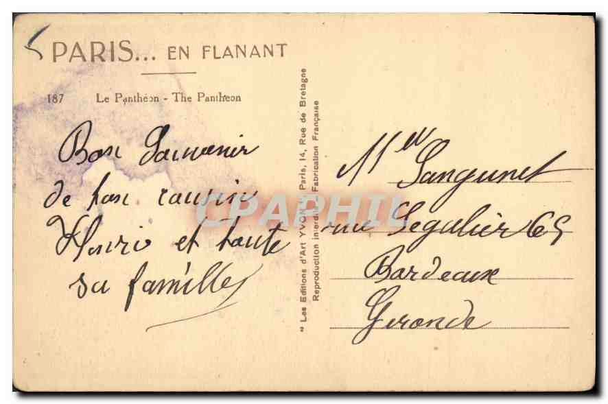 CPA Paris en Flanant le Pantheon  — Rückseite