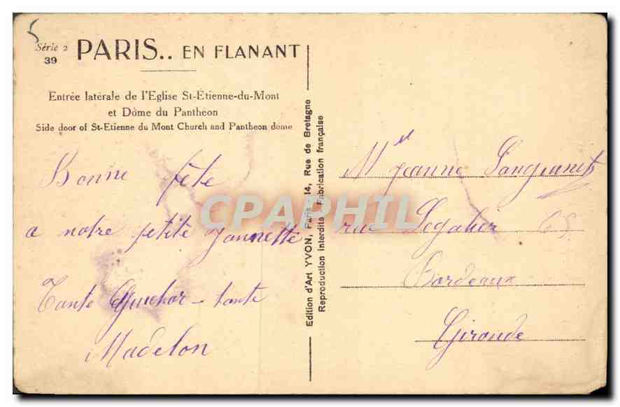CPA Paris En Flanant Entree Laterale de l'eglise St Etienne du Mont et Dome du Pantheon  — Verso