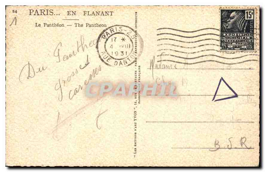 CPA Paris en Flanant le Pantheon  — Rückseite