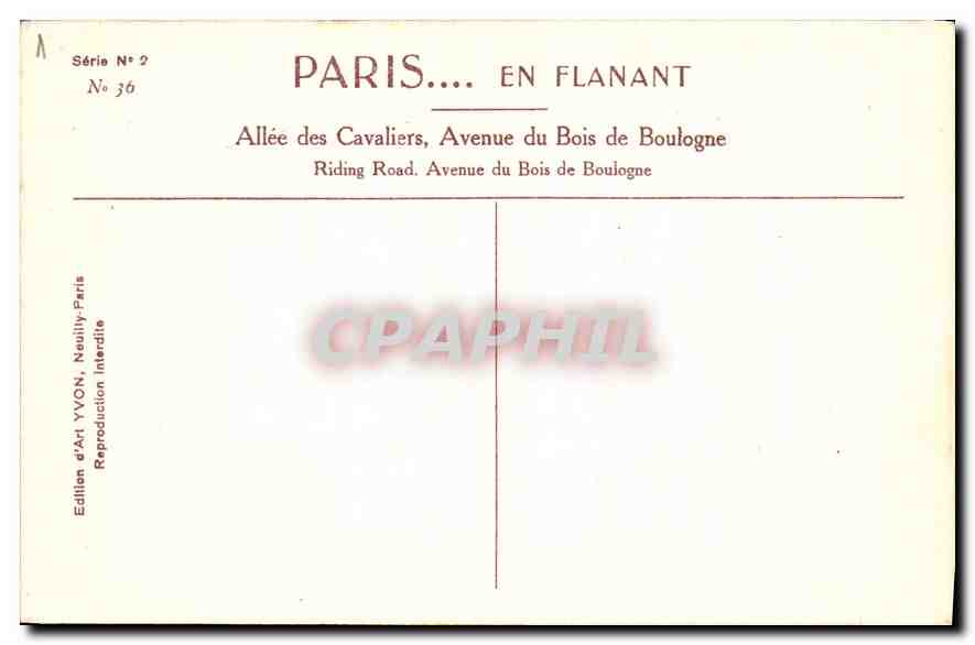 CPA Paris en Flanant Allee des Cavaliers Avenue du Bois de Boulogne  — Rückseite