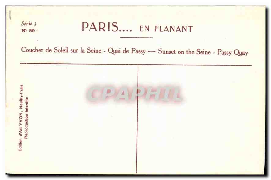CPA Paris en Flanant Coucher de Soleil sur la Seine Quai de Passy Bateau — Rückseite