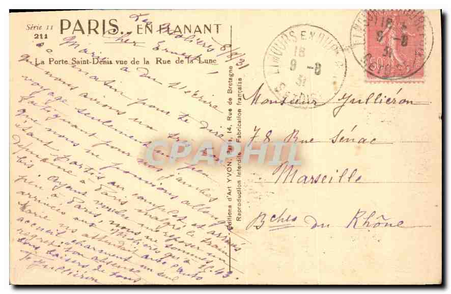 CPA Paris en Flanant la Porte Saint Denis vue de la Rue de la Lune  — Verso
