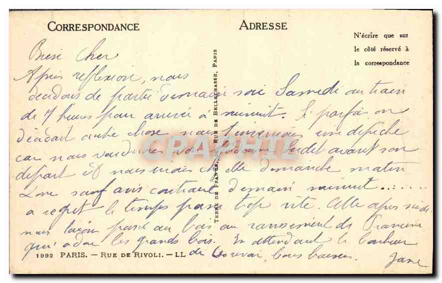 CPA Paris Rue de Rivoli  — Verso