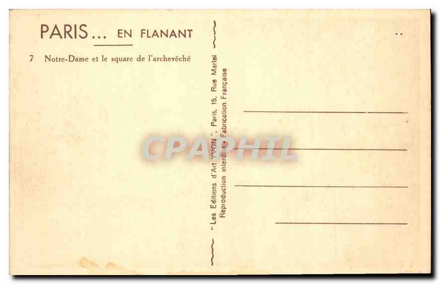 CPA Paris en Flanant Notre Dame et le Square de l'archeveche  — Rückseite