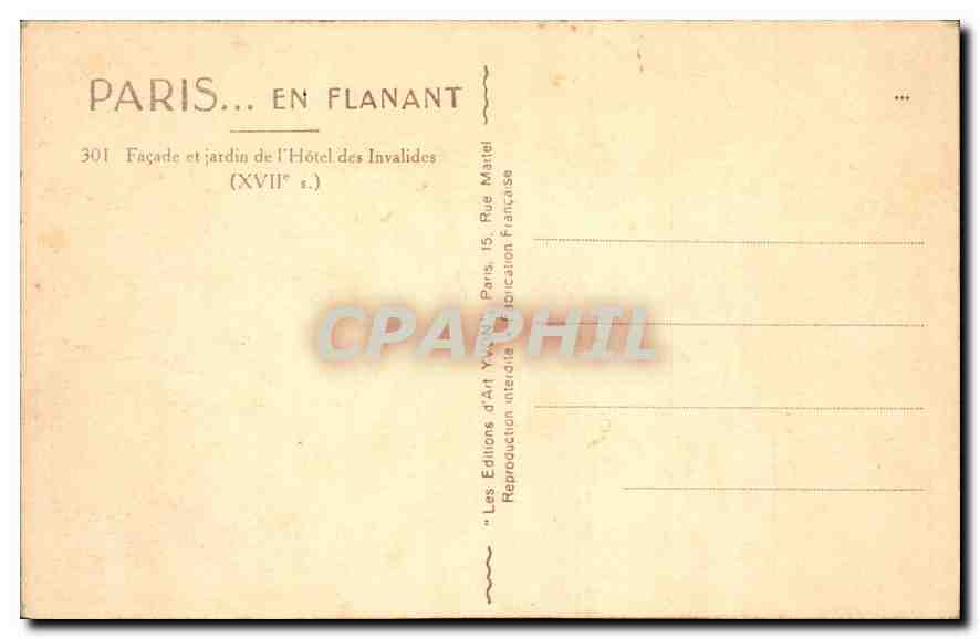 CPA Paris en Flanant Facade et jardin de l'hotel des Invalides XVII S  — Rückseite