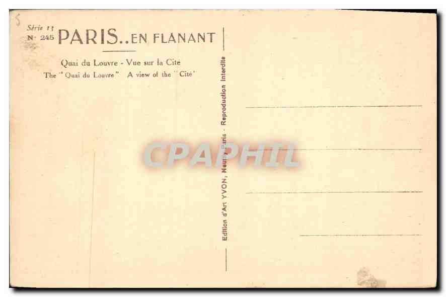 CPA Paris en Flanant Quai du Louvre vue sur la Cite  — Rückseite