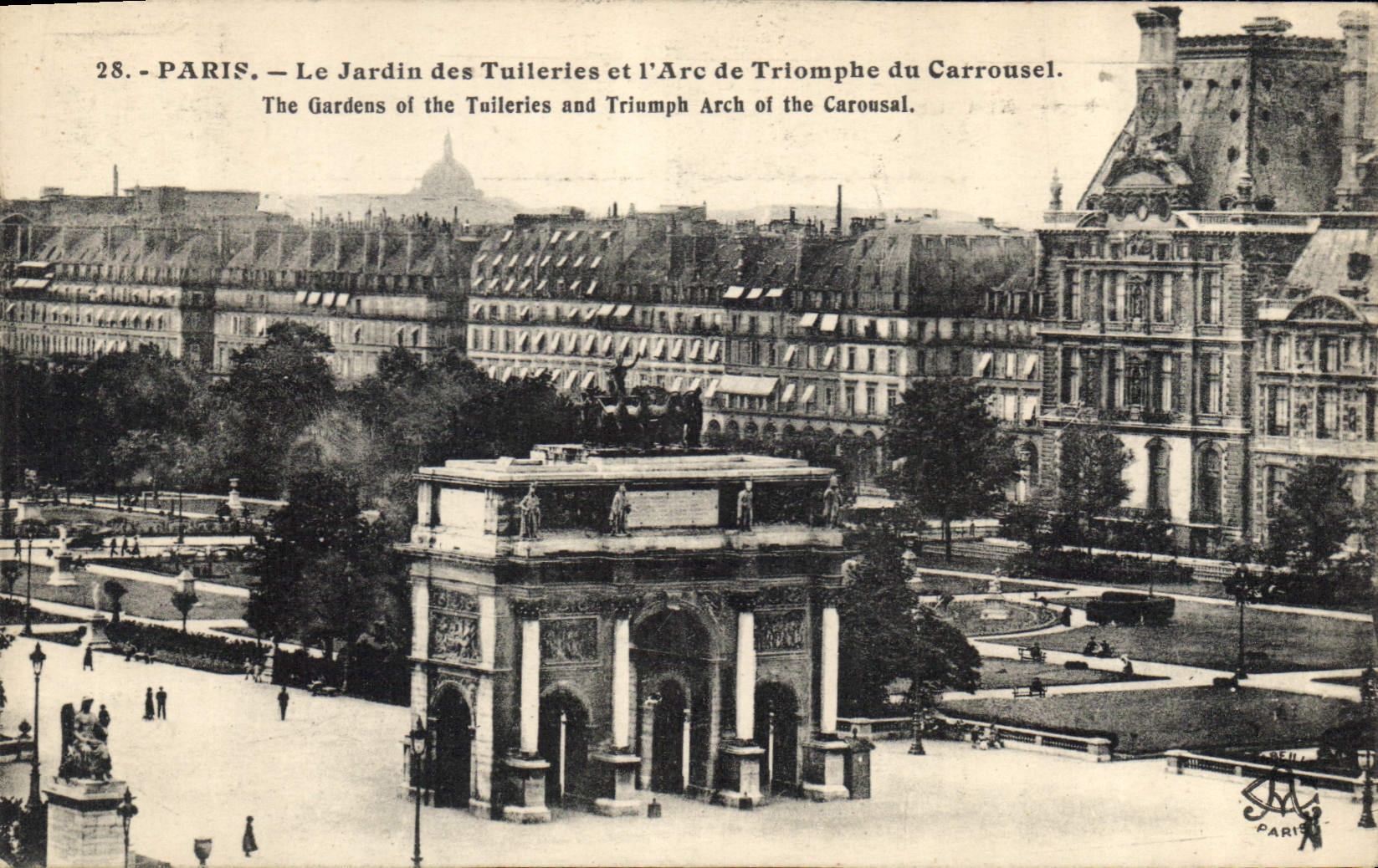 CPA Paris le Jardin des Tuileries et l'Arc de Triomphe du Carrousel 