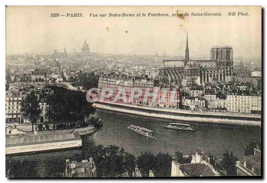 CPA Paris vue sur Notre Dame et le Pantheon prise de Saint Gervais 