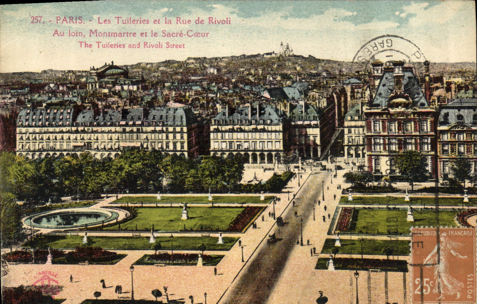 CPA Paris les Tuileries et la Rue de Rivoli au Loin Montmartre et le Sacre Coeur 