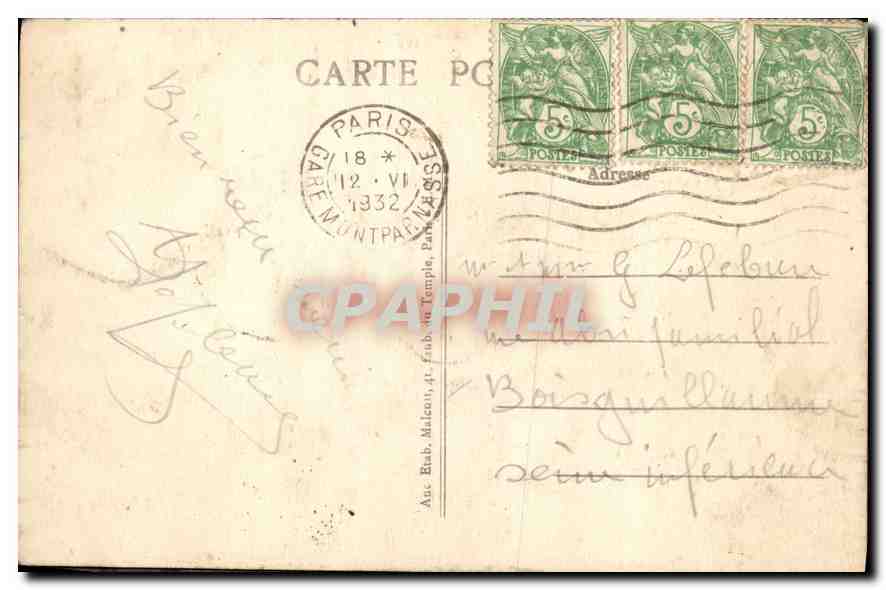 CPA Paris Hotel de Ville Bateau — Rückseite