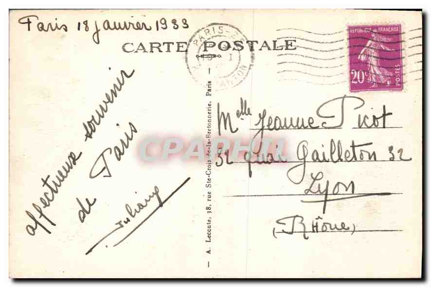 CPA Paris Arc de Triomphe  — Rückseite