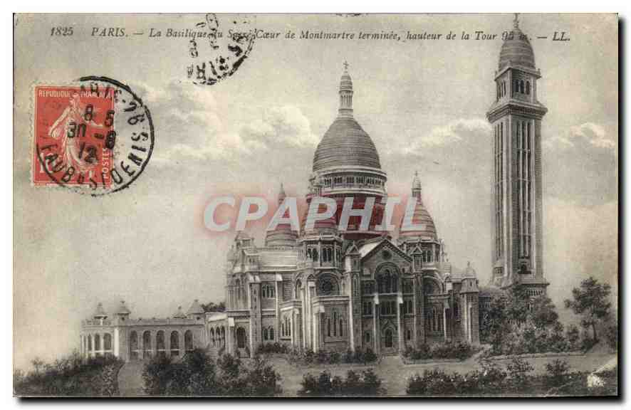 Parijs — De Basiliek van het Heilig Hart van Montmartre voltooid, hoogte van de toren 95 m. — LL.
