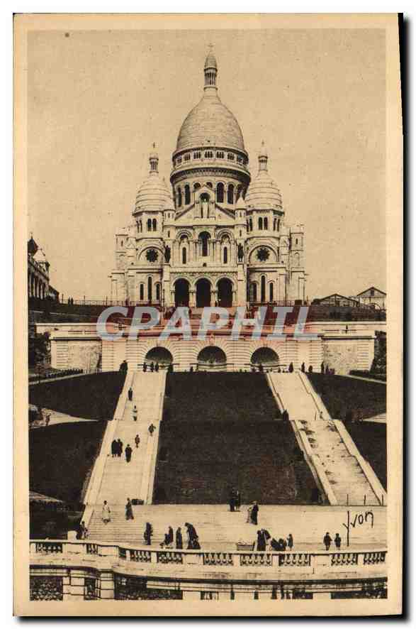 CPA Paris en Flanant le Sacre Coeur de Montmartre et l'Escalier Monumental 